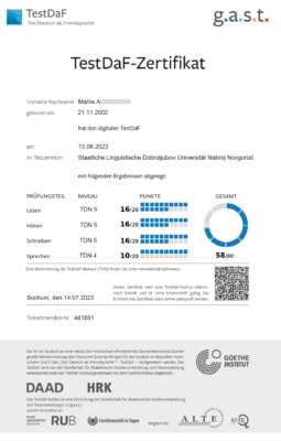 TestDaF-Zertifikat online